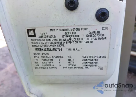 2002 GMC Yukon Slt z USA, uszkodzony, nr VIN 1GKEK13Z82J105774